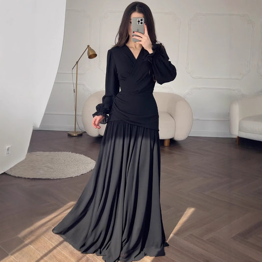European And American Style Chiffon Black Dress Women's Design